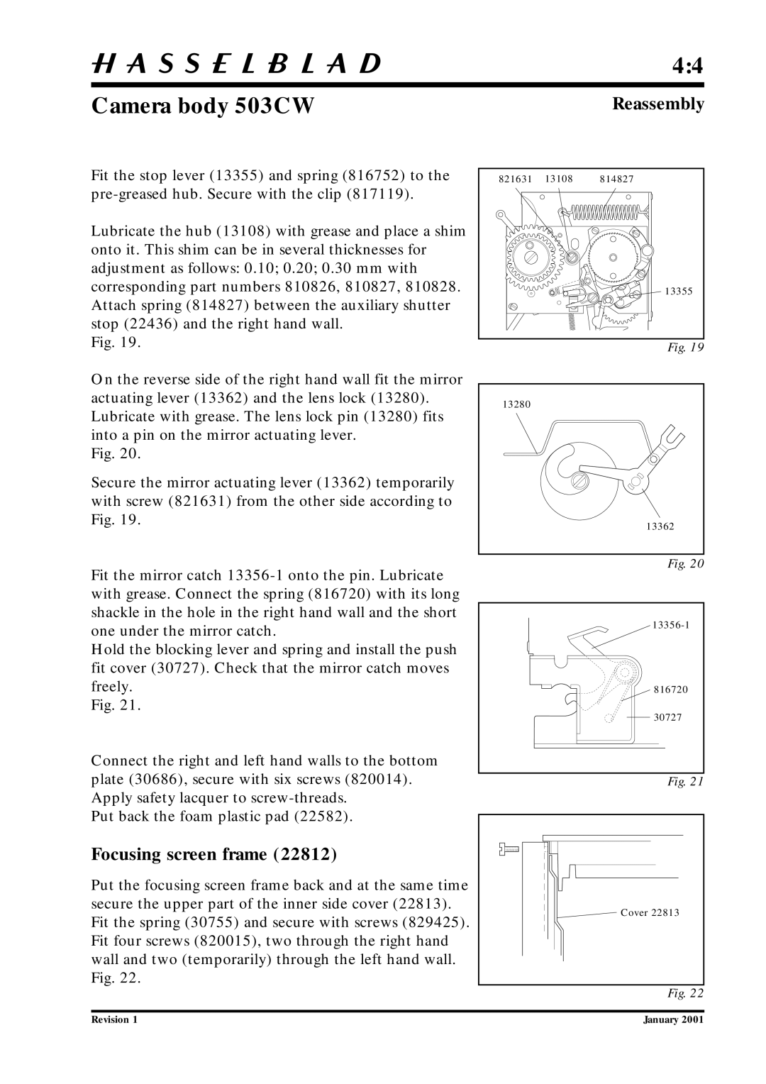 Hasselblad 10026 service manual 821631 13108 814827 13355 13280 13362 