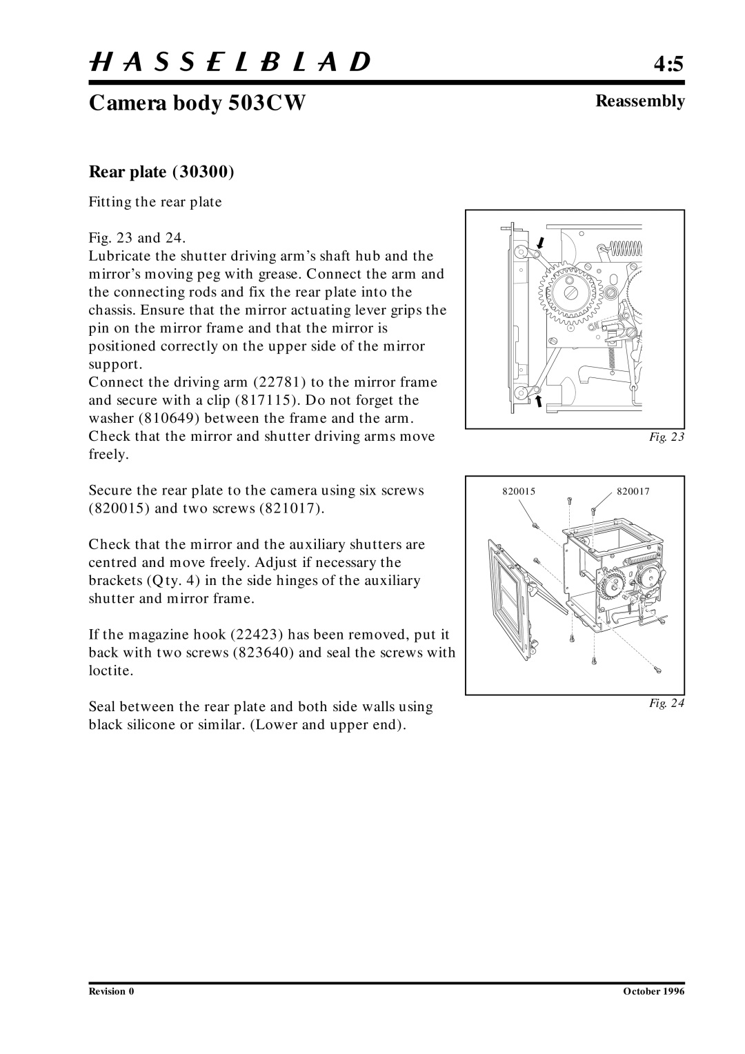 Hasselblad 10026 service manual Rear plate 