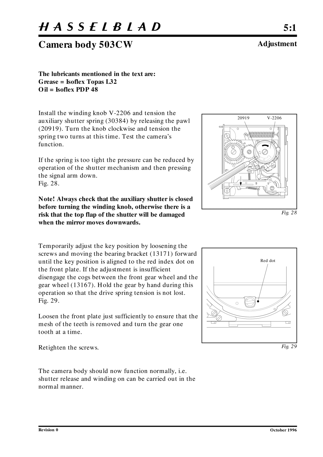 Hasselblad 10026 service manual Adjustment 