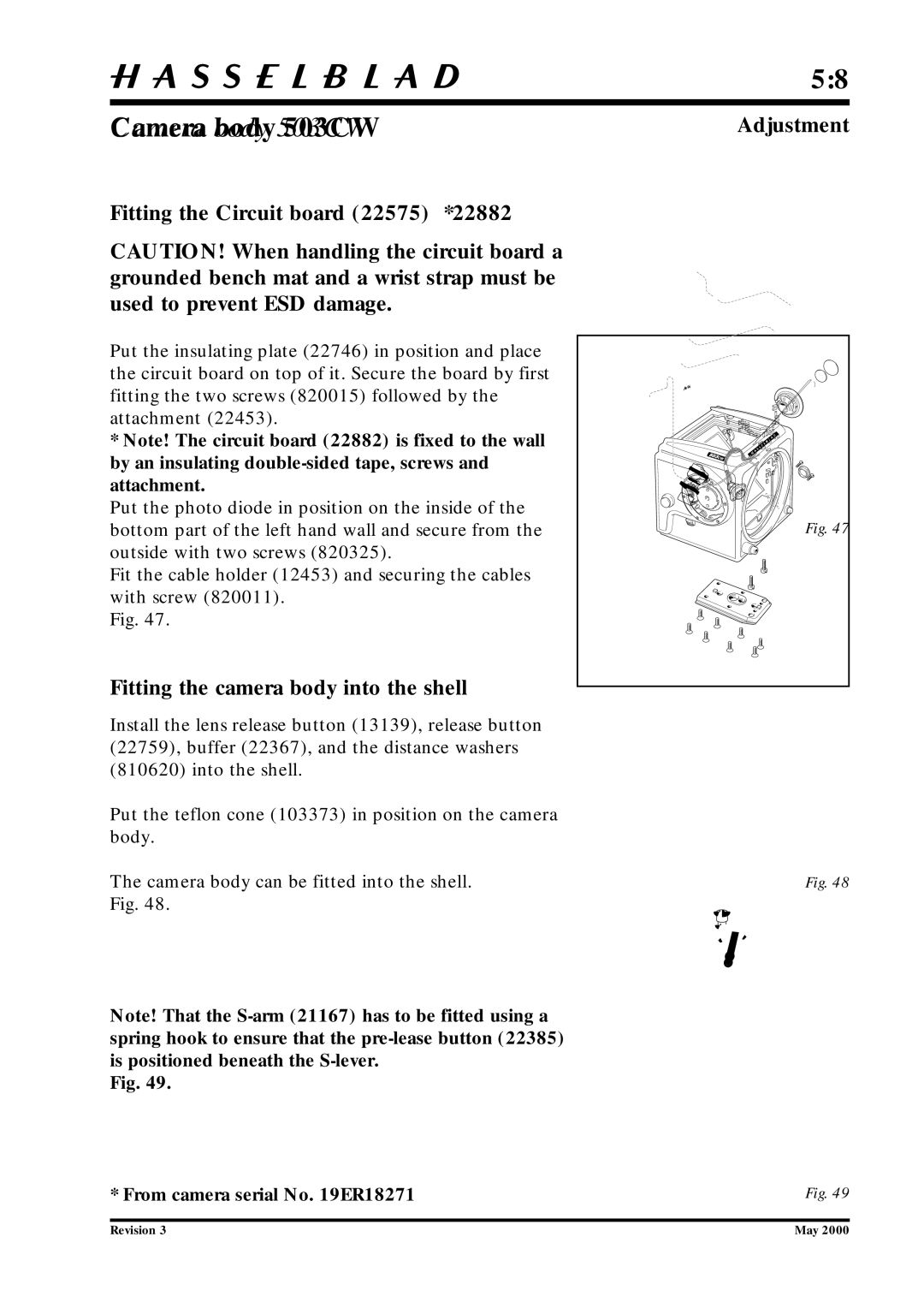 Hasselblad 10026 service manual Camera body 503CW 