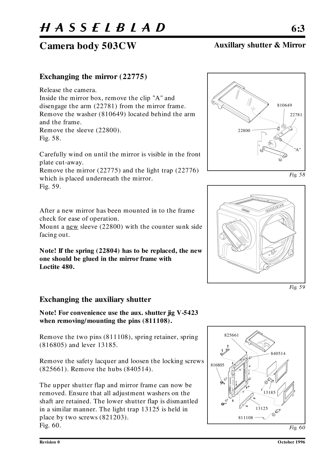 Hasselblad 10026 service manual Exchanging the mirror, Exchanging the auxiliary shutter 