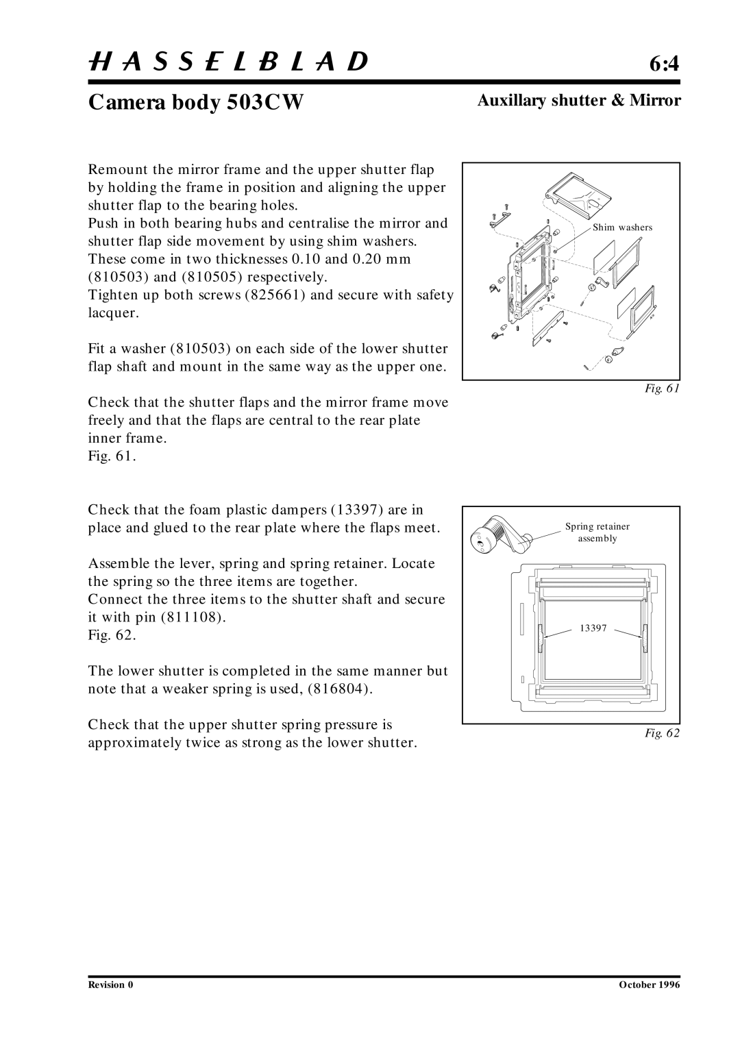 Hasselblad 10026 service manual Shim washers 