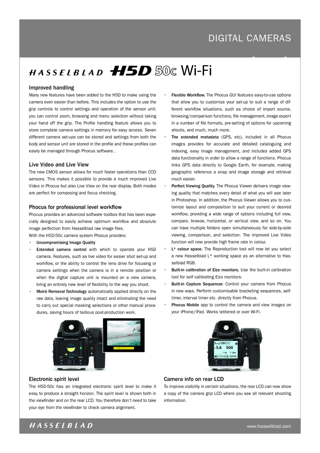 Hasselblad 3023035, 3023028 manual Improved handling, Live Video and Live View, Phocus for professional level workflow 