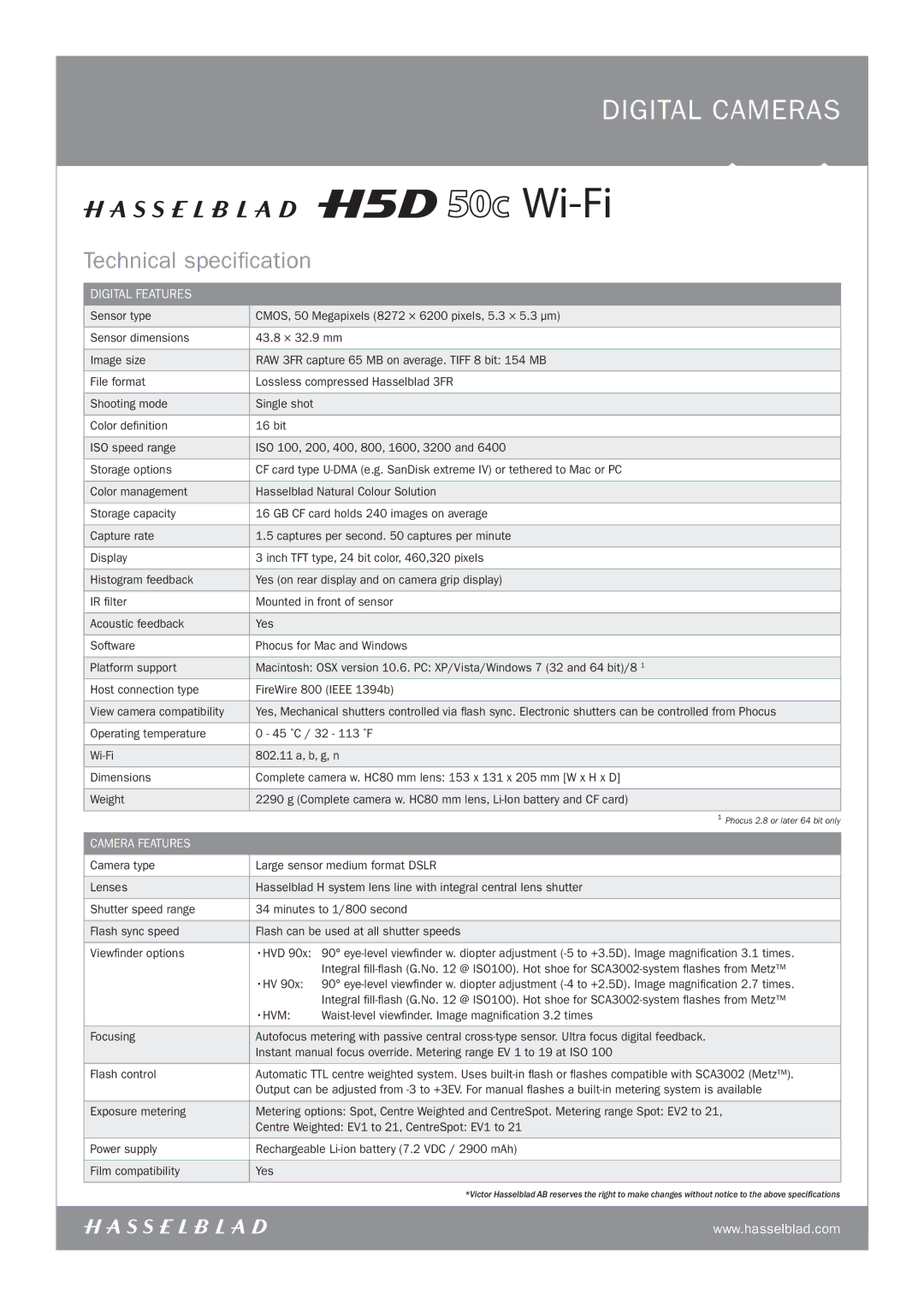 Hasselblad 3023028, 3023035 manual Technical specification, Hvm 