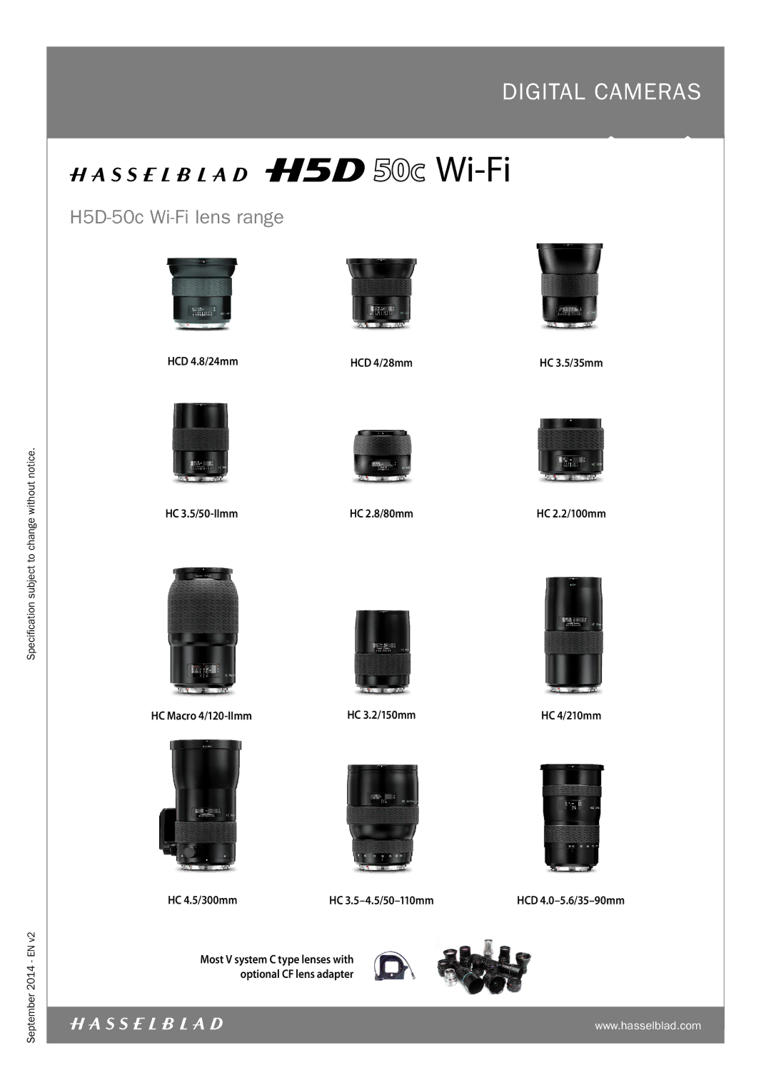 Hasselblad 3023028, 3023035 manual H5D-50c Wi-Fi lens range 