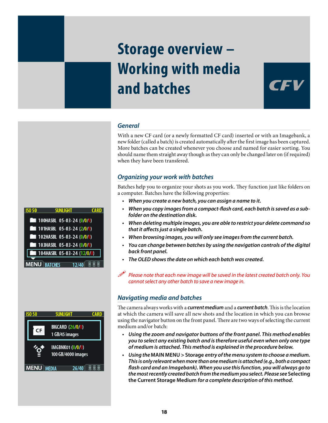 Hasselblad 3034216 user manual Organizing your work with batches, Navigating media and batches 