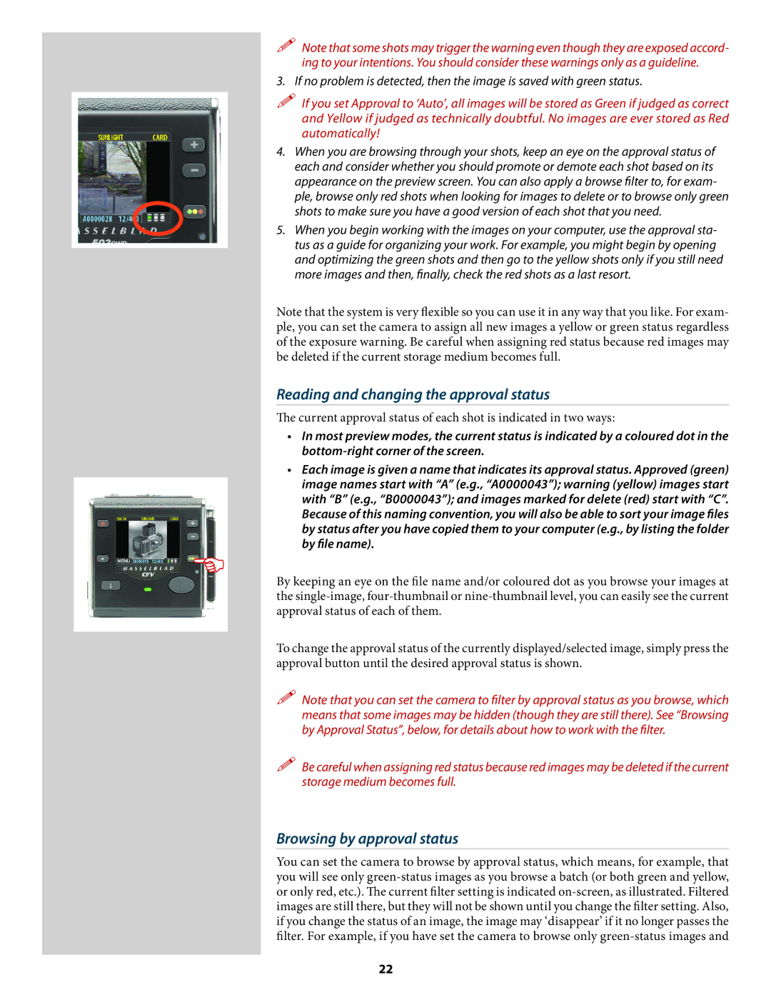 Hasselblad 3034216 user manual Reading and changing the approval status, Browsing by approval status 