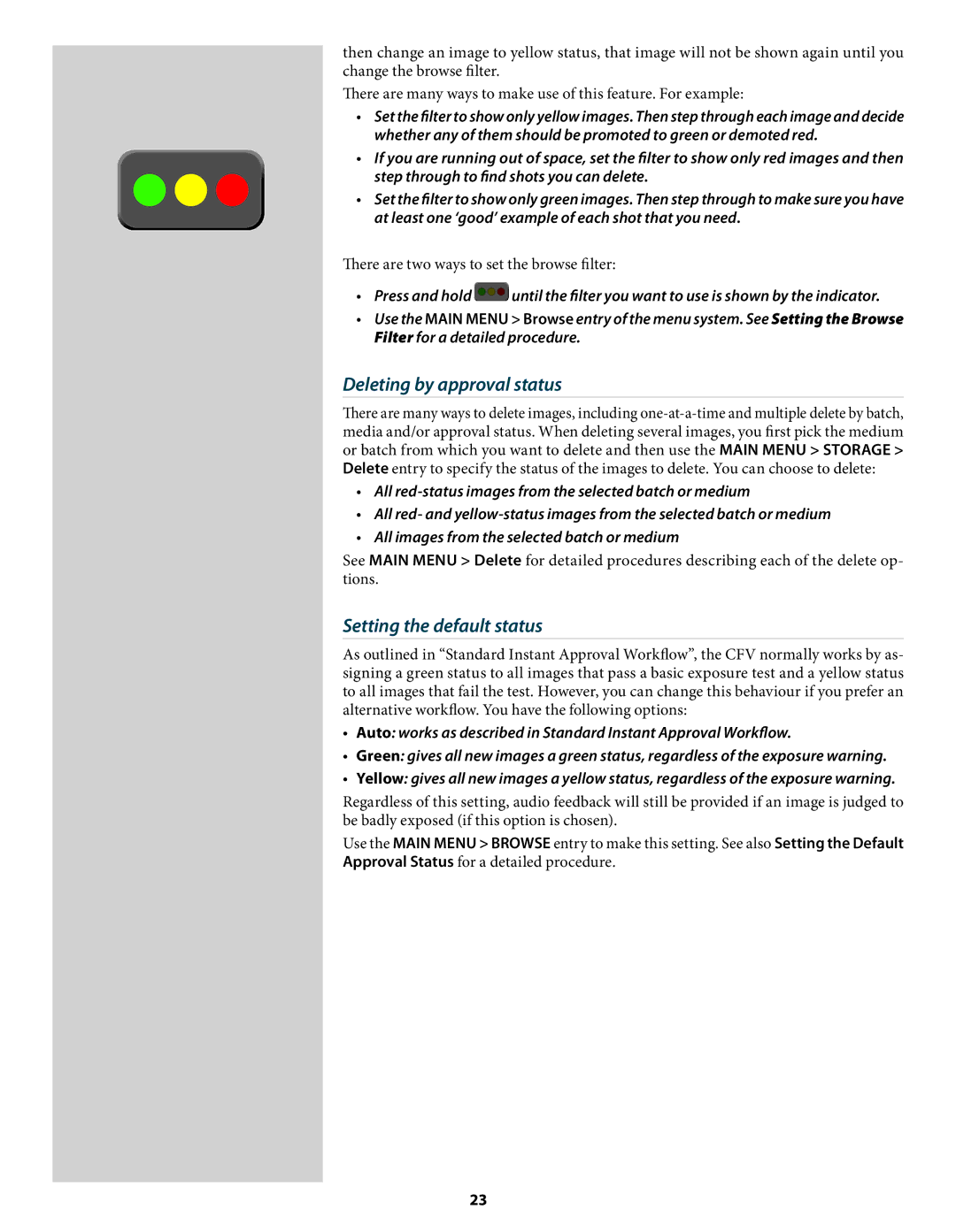 Hasselblad 3034216 user manual Deleting by approval status, Setting the default status 