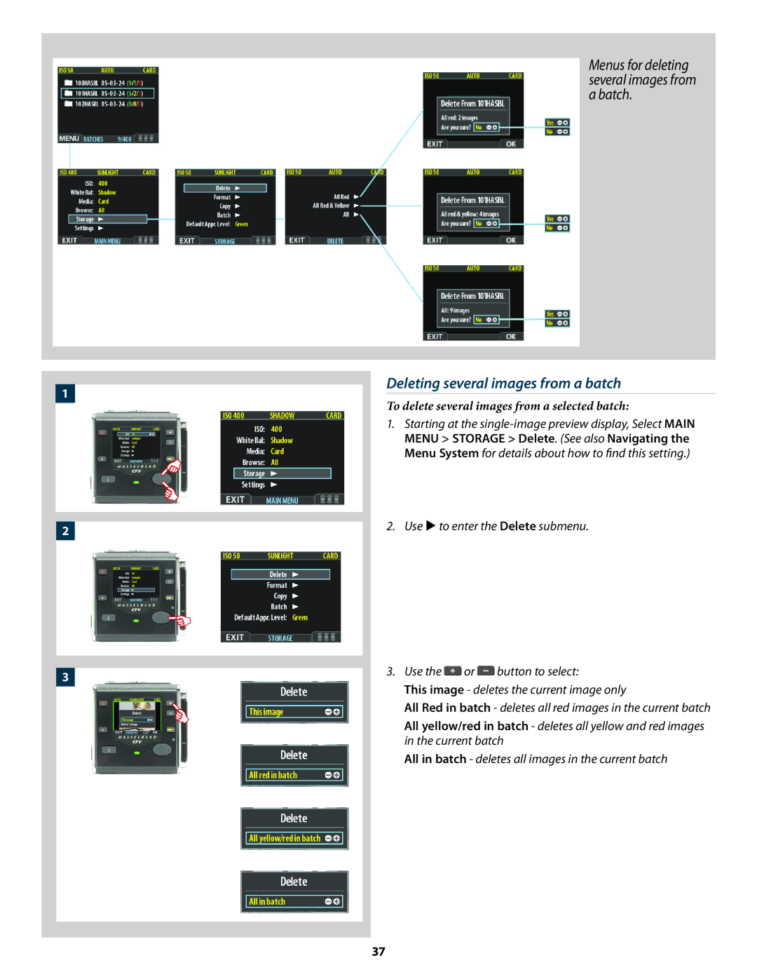 Hasselblad 3034216 user manual Deleting several images from a batch, To delete several images from a selected batch 