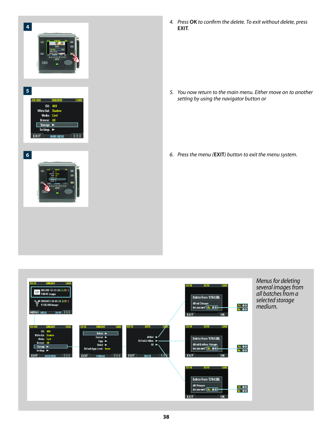 Hasselblad 3034216 user manual Exit, Setting by using the navigator button or 