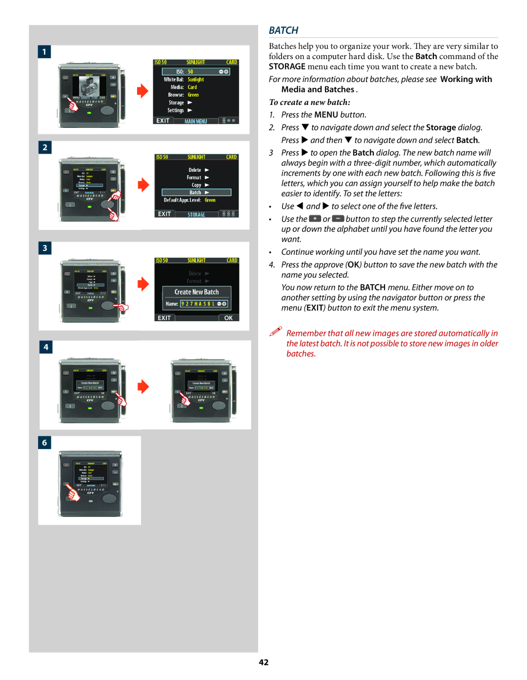 Hasselblad 3034216 user manual Batch, To create a new batch 