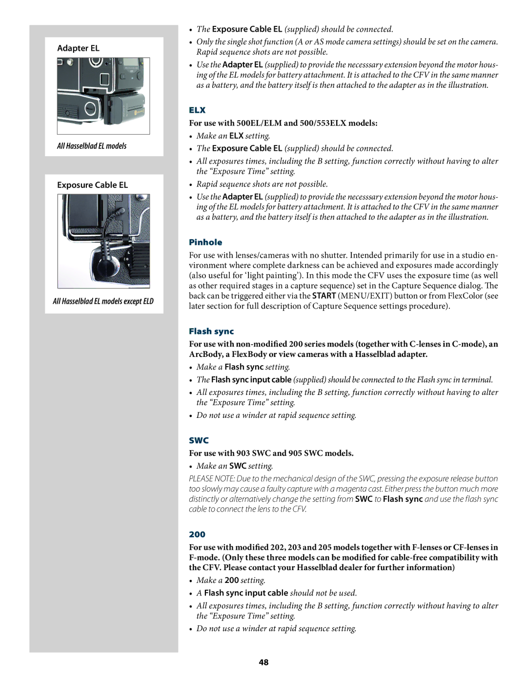 Hasselblad 3034216 user manual All Hasselblad EL models 