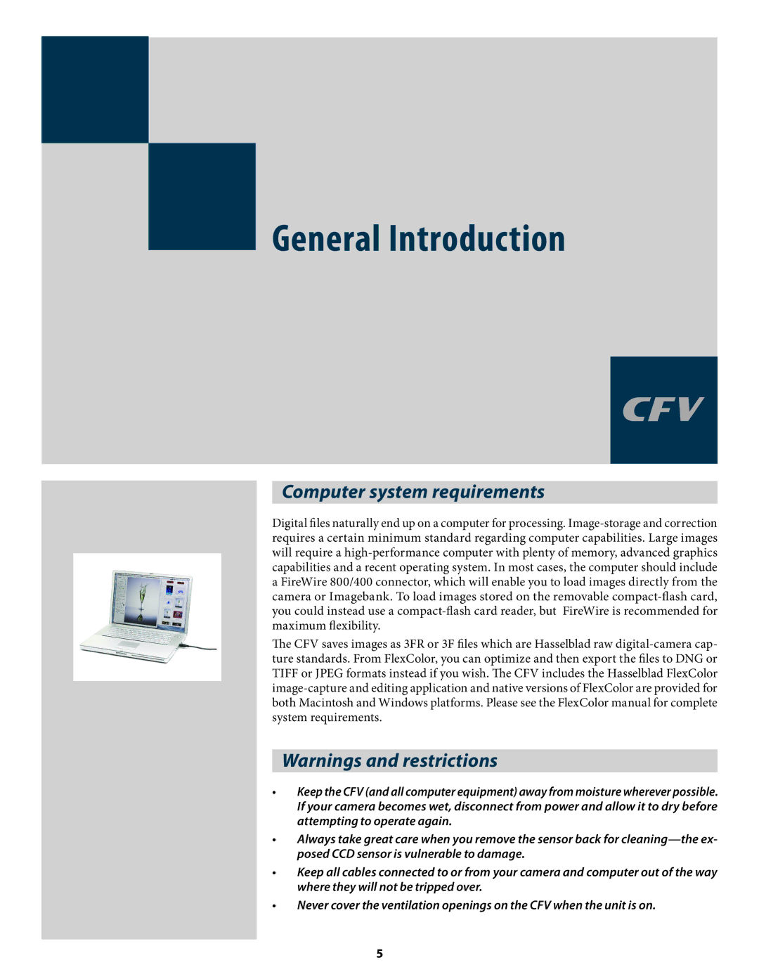 Hasselblad 3034216 user manual General Introduction, Computer system requirements 