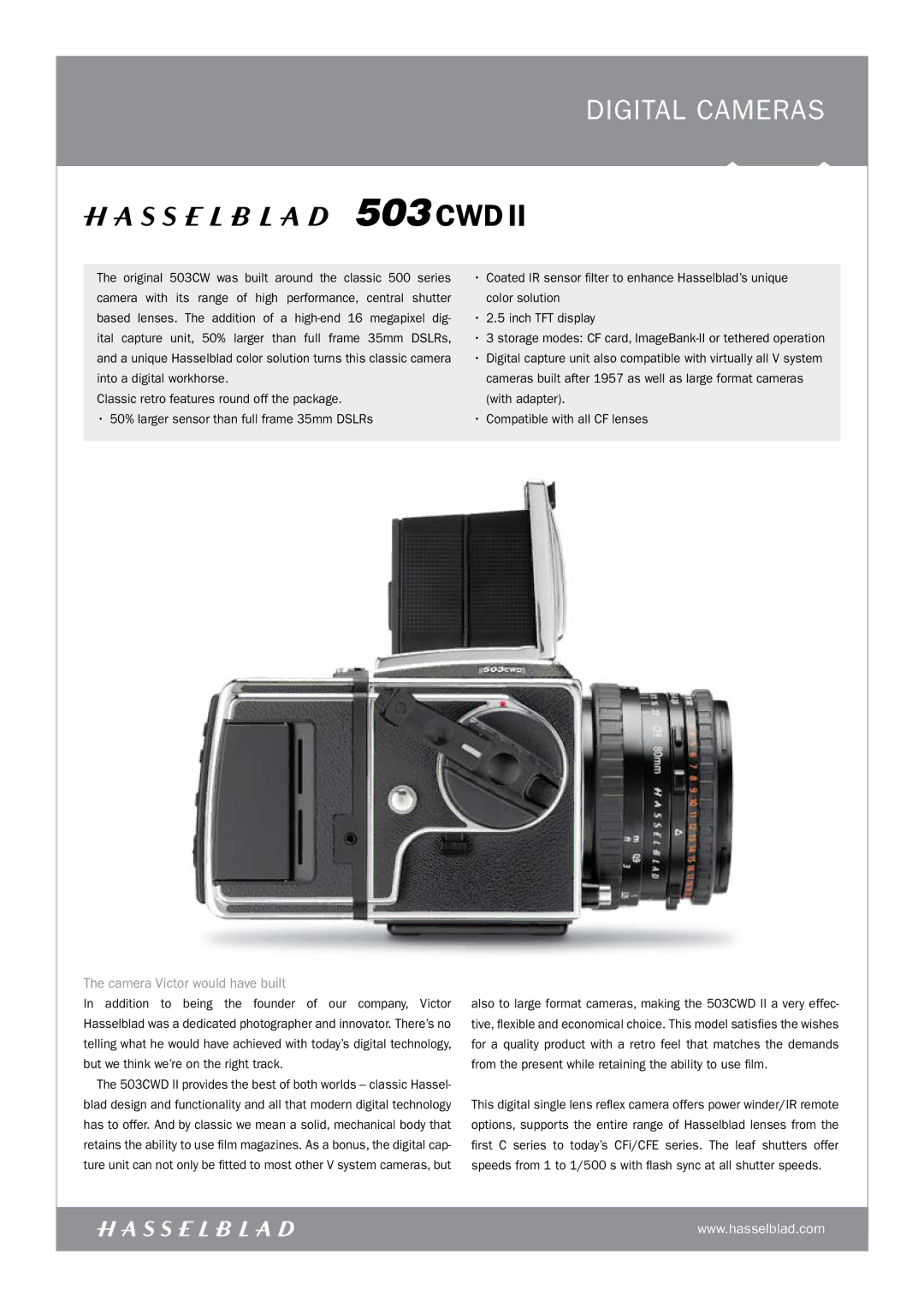 Hasselblad 503CWDII manual Cwd, Camera Victor would have built 