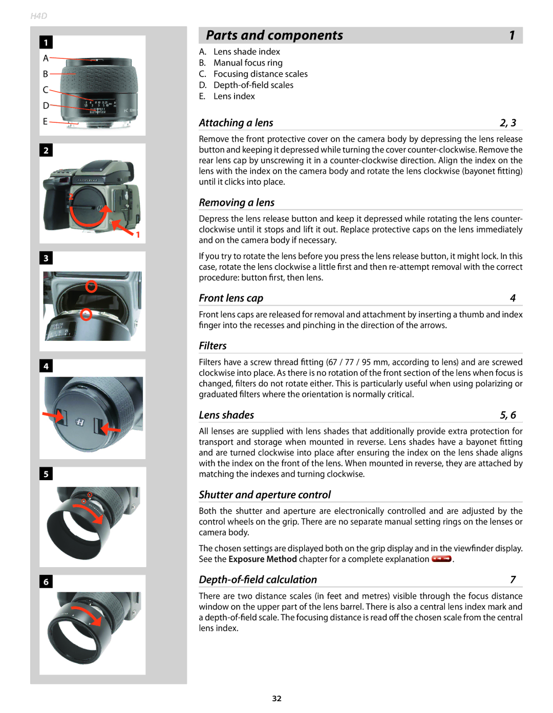 Hasselblad 70480532, 70380554, 70480542, 70480522, 70490533, 70380534, 70480533 user manual Parts and components 