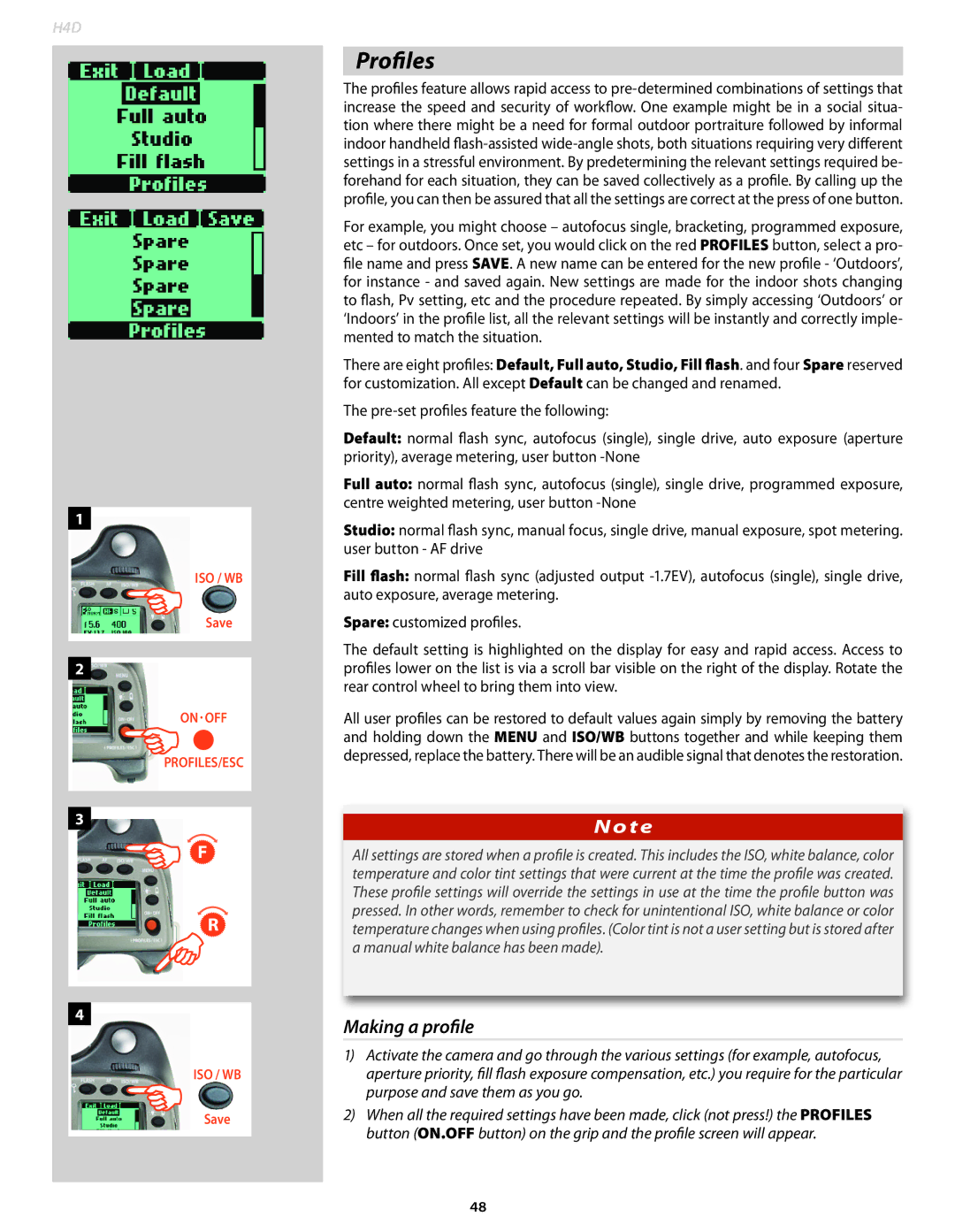 Hasselblad 70480533, 70380554, 70480542, 70480522, 70490533, 70480532, 70380534 user manual Profiles, Making a profile 