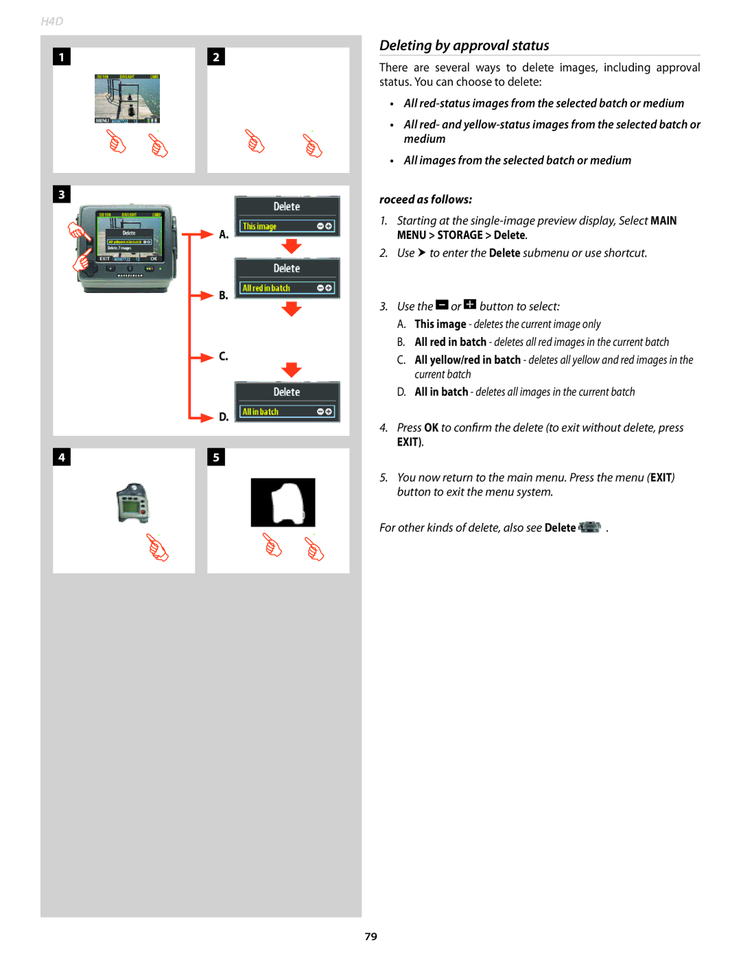 Hasselblad 70480522, 70380554, 70480542, 70490533, 70480532, 70380534, 70480533 user manual   , Deleting by approval status 