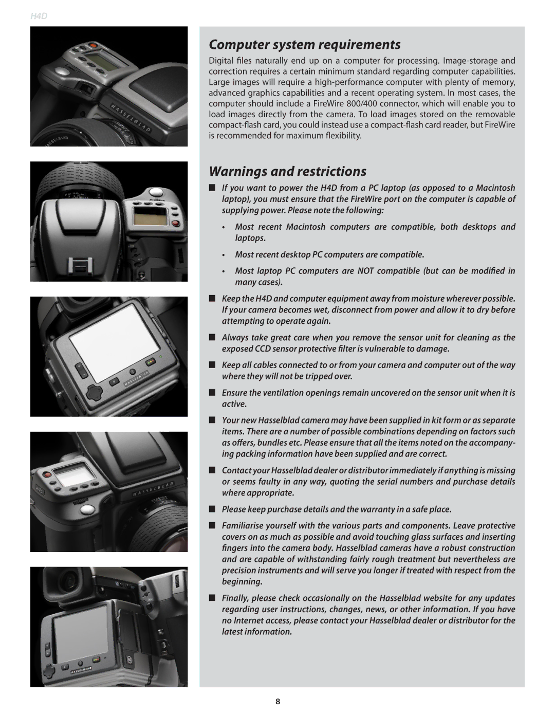 Hasselblad 70480542, 70380554, 70480522, 70490533, 70480532, 70380534, 70480533 user manual Computer system requirements 