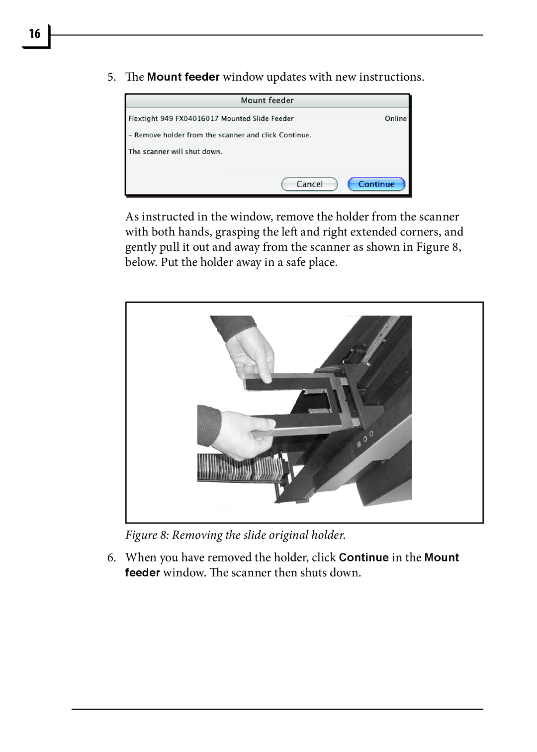 Hasselblad 949 manual Removing the slide original holder 