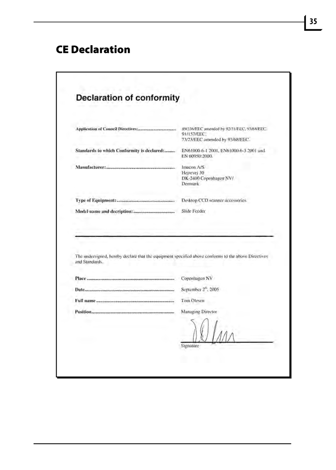 Hasselblad 949 manual CE Declaration 