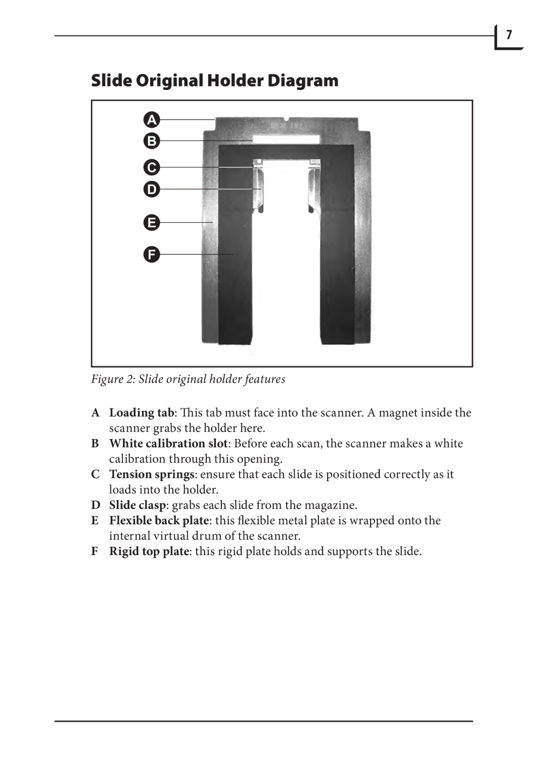 Hasselblad 949 manual Slide Original Holder Diagram, Slide original holder features 