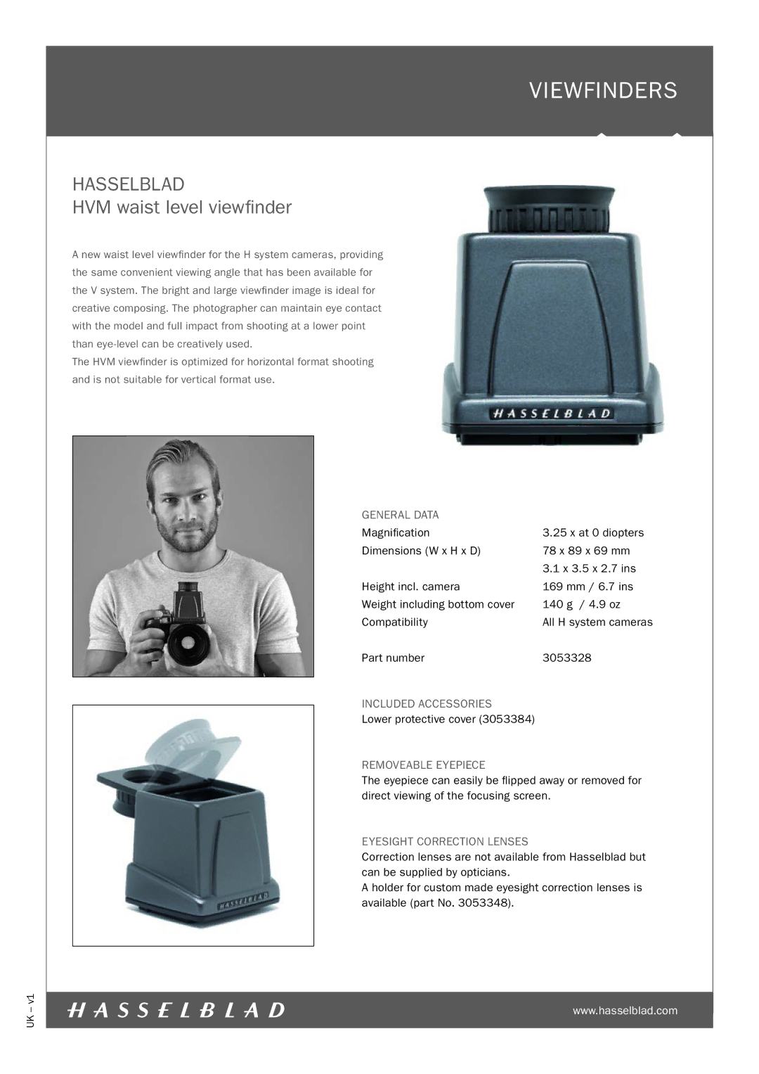 Hasselblad Camera Accessories dimensions Viewfinders, Hasselblad, HVM waist level viewfinder 