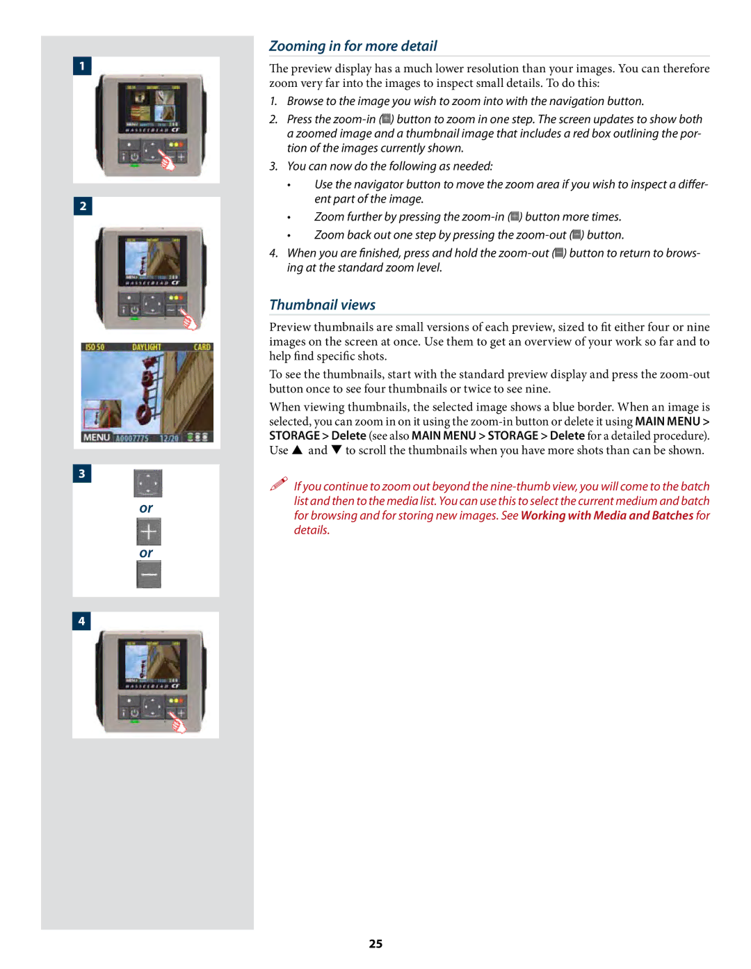 Hasselblad CF22 CF39 user manual Zooming in for more detail, Thumbnail views 