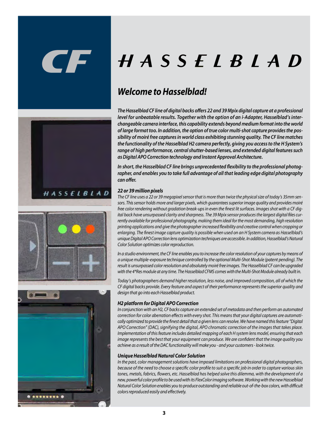 Hasselblad CF22 CF39 user manual Welcome to Hasselblad 