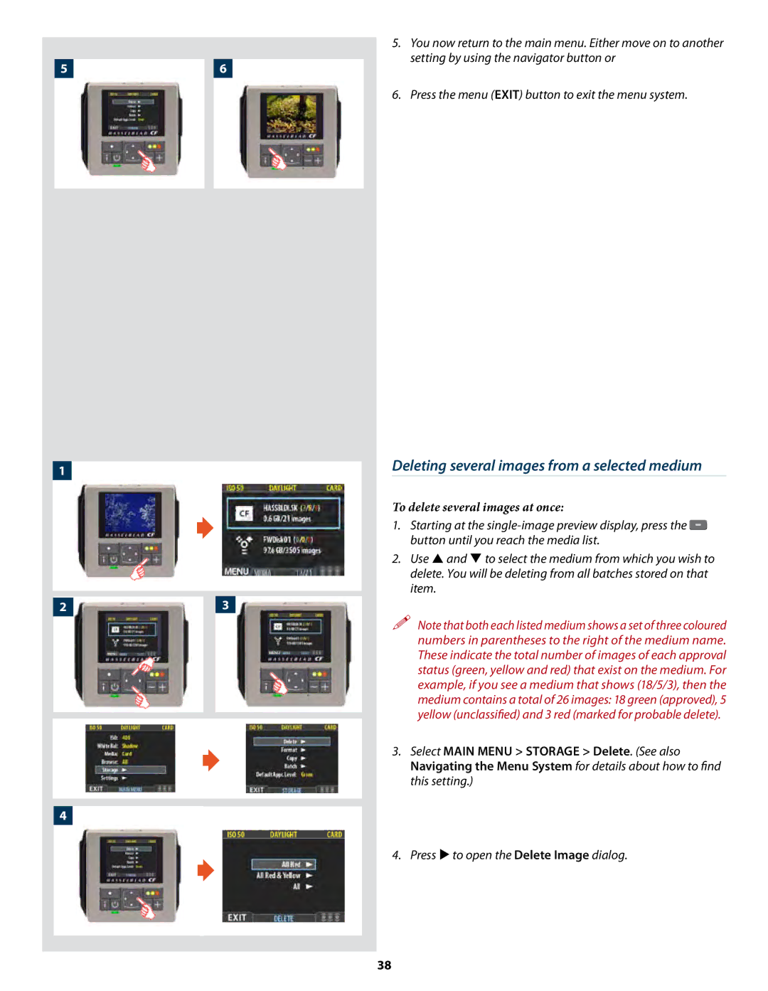 Hasselblad CF22 CF39 user manual Deleting several images from a selected medium, To delete several images at once 