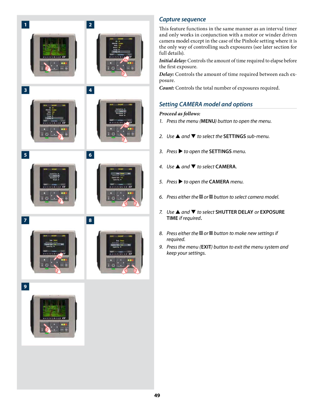 Hasselblad CF22 CF39 user manual Capture sequence, Setting Camera model and options 