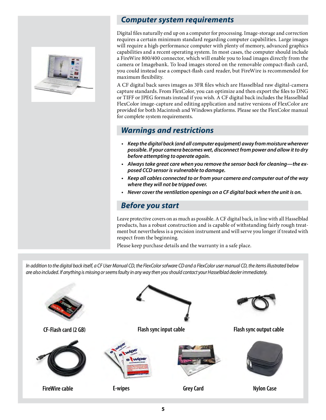 Hasselblad CF22 CF39 user manual Computer system requirements, Before you start 