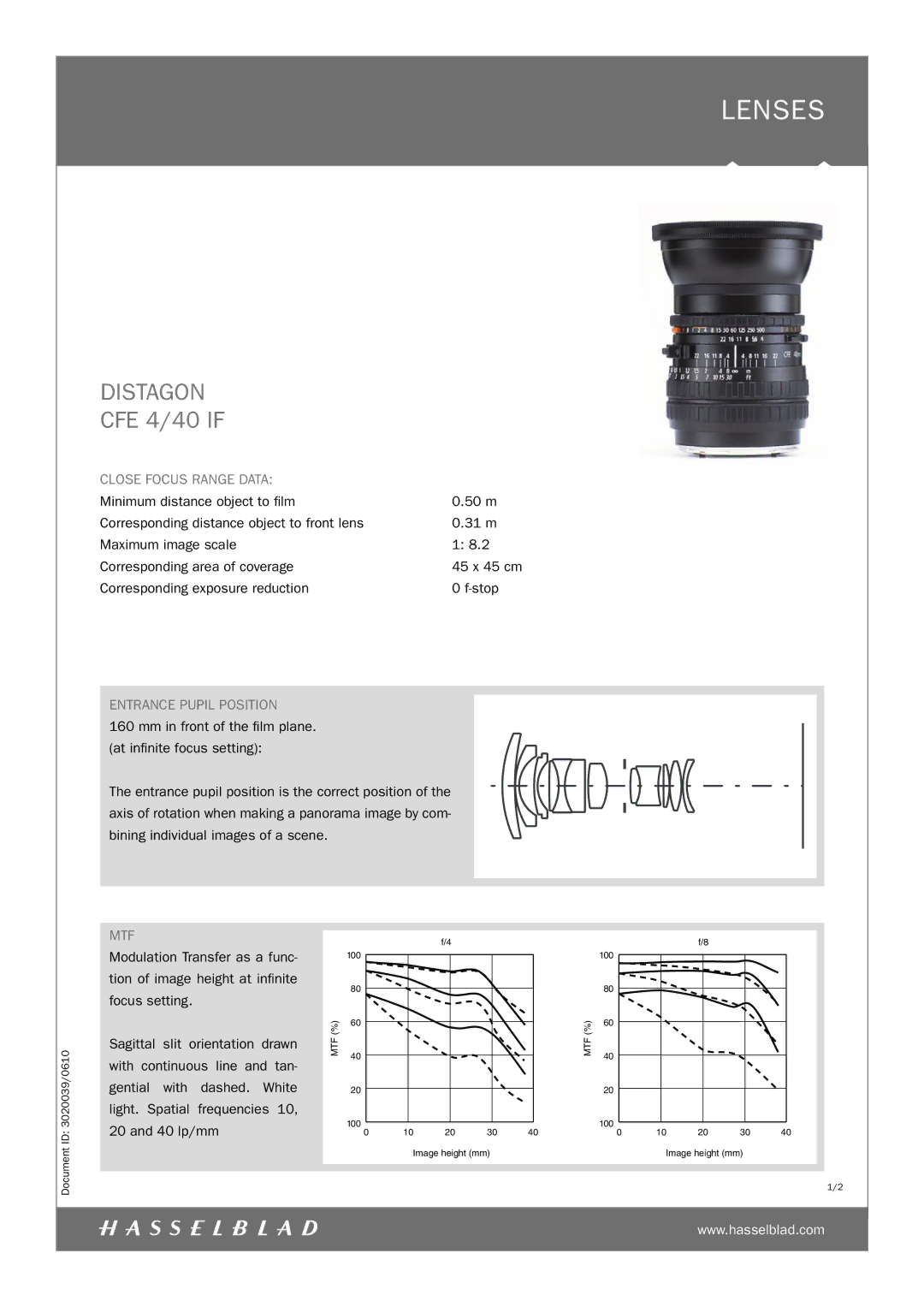 Hasselblad CFE 4/40 IF manual Lenses, Distagon, CFE 4/40 if 