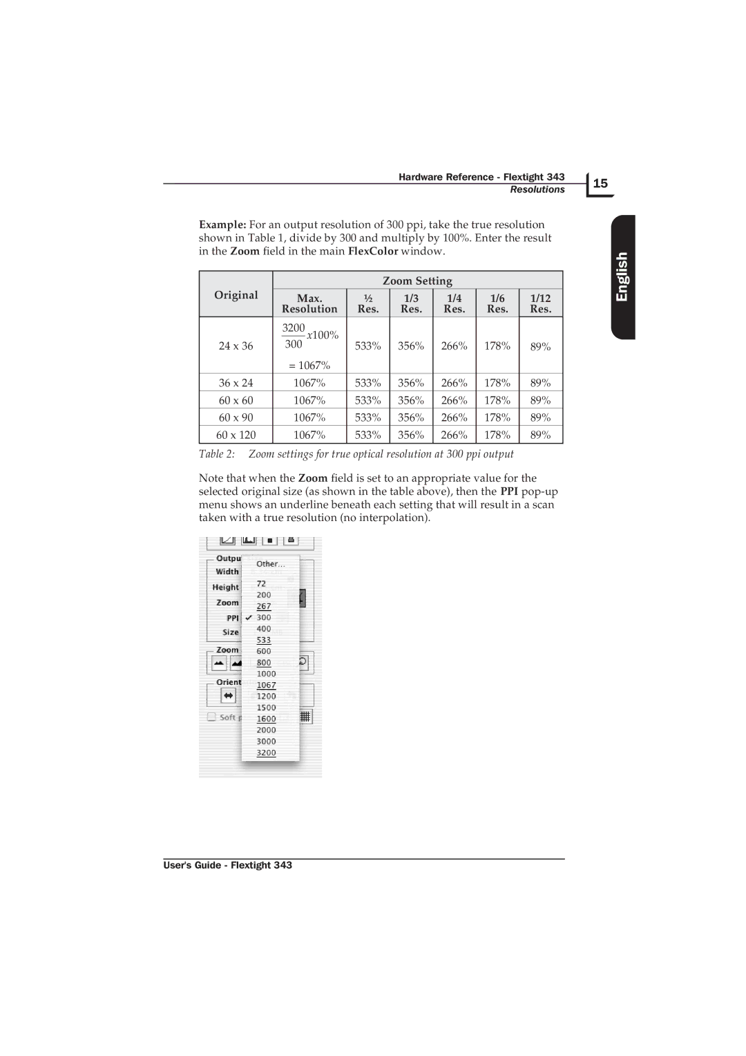 Hasselblad Flextight 343 manual Zoom Setting Original Max Resolution 