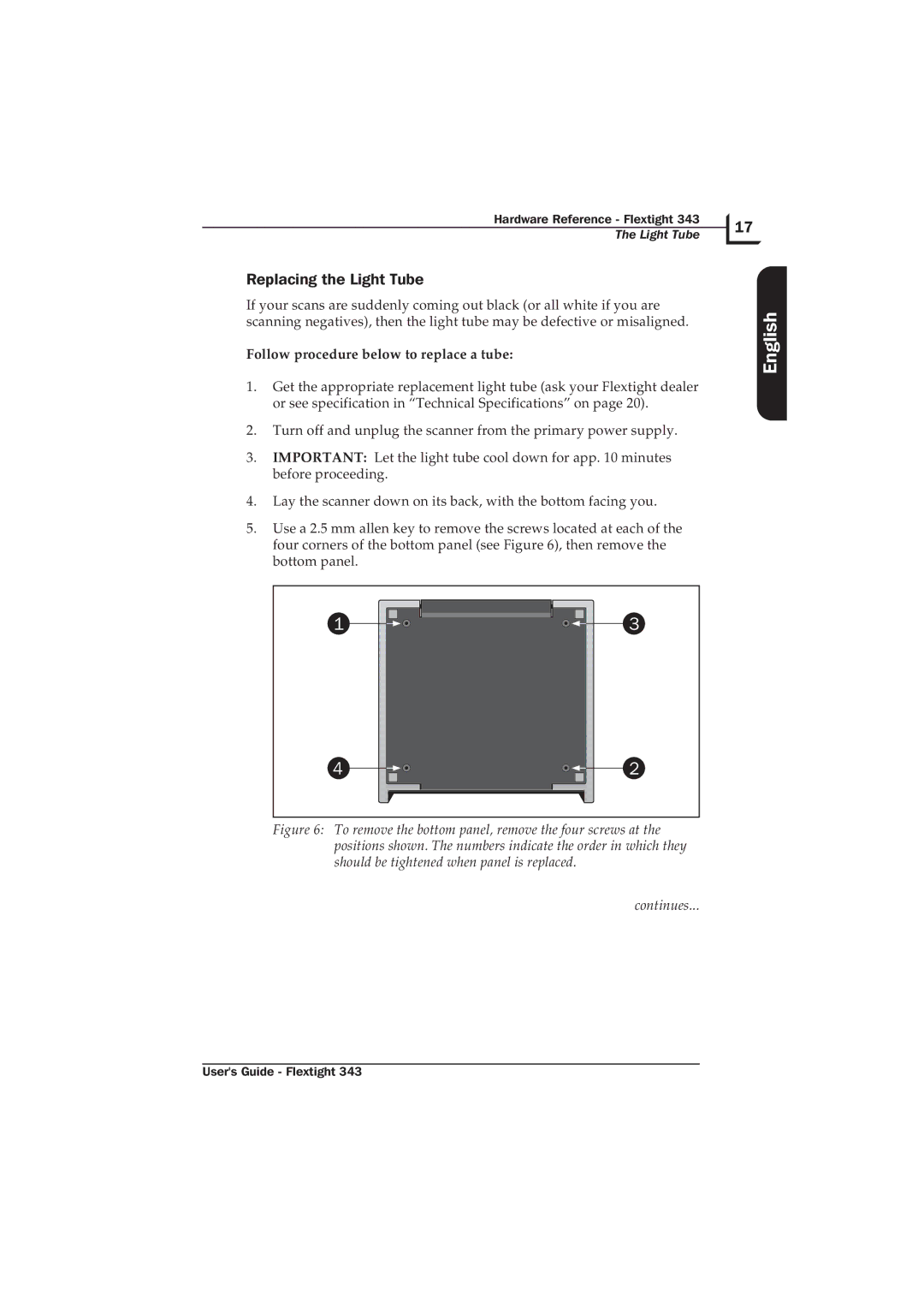 Hasselblad Flextight 343 manual Replacing the Light Tube, Follow procedure below to replace a tube 