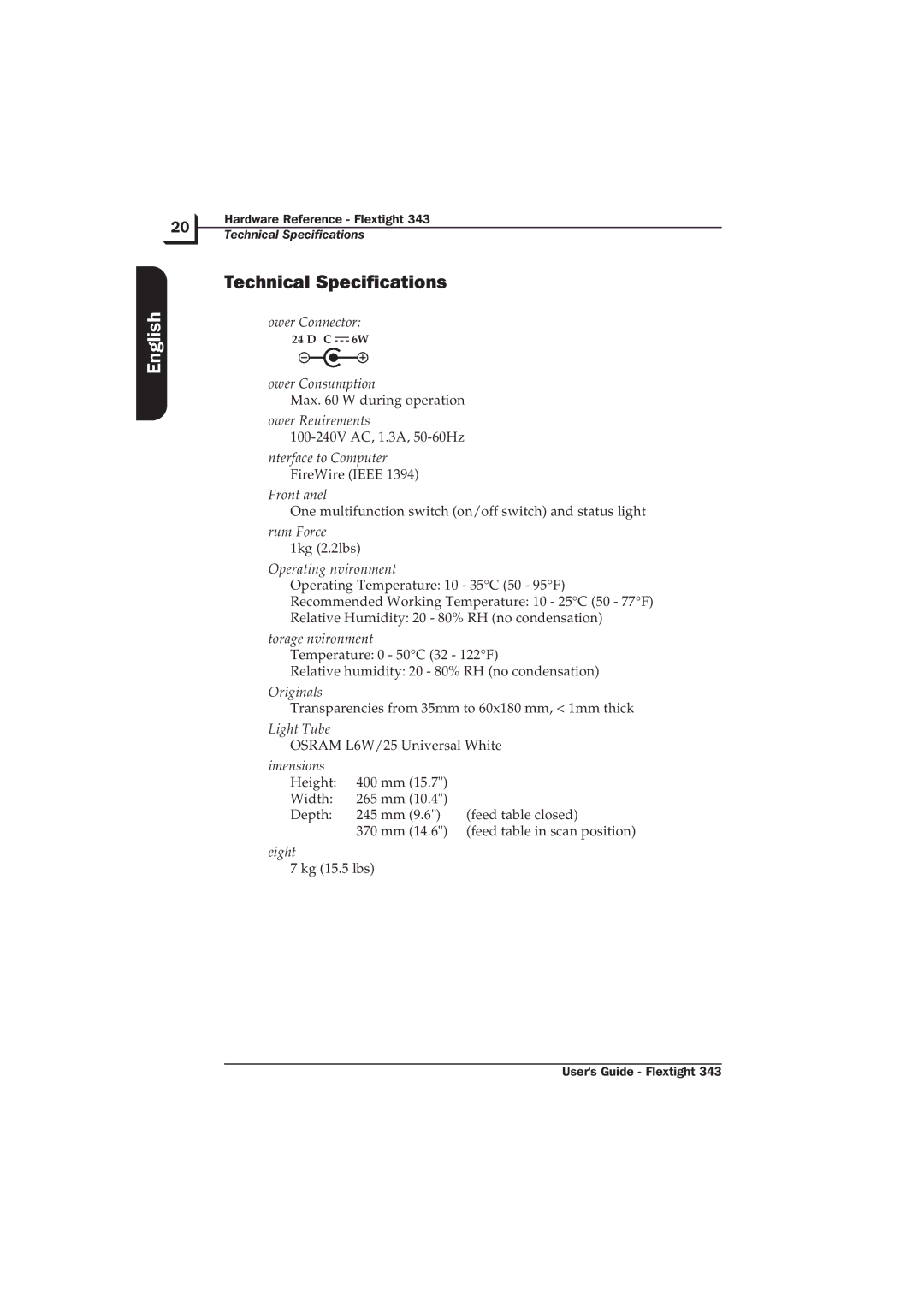 Hasselblad Flextight 343 manual Technical Specifications 