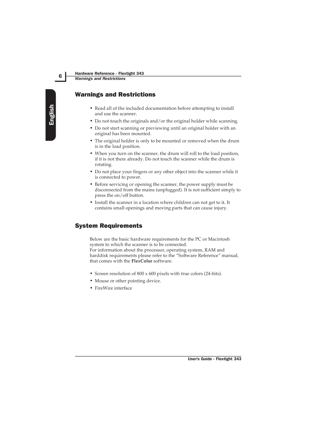 Hasselblad Flextight 343 manual System Requirements 