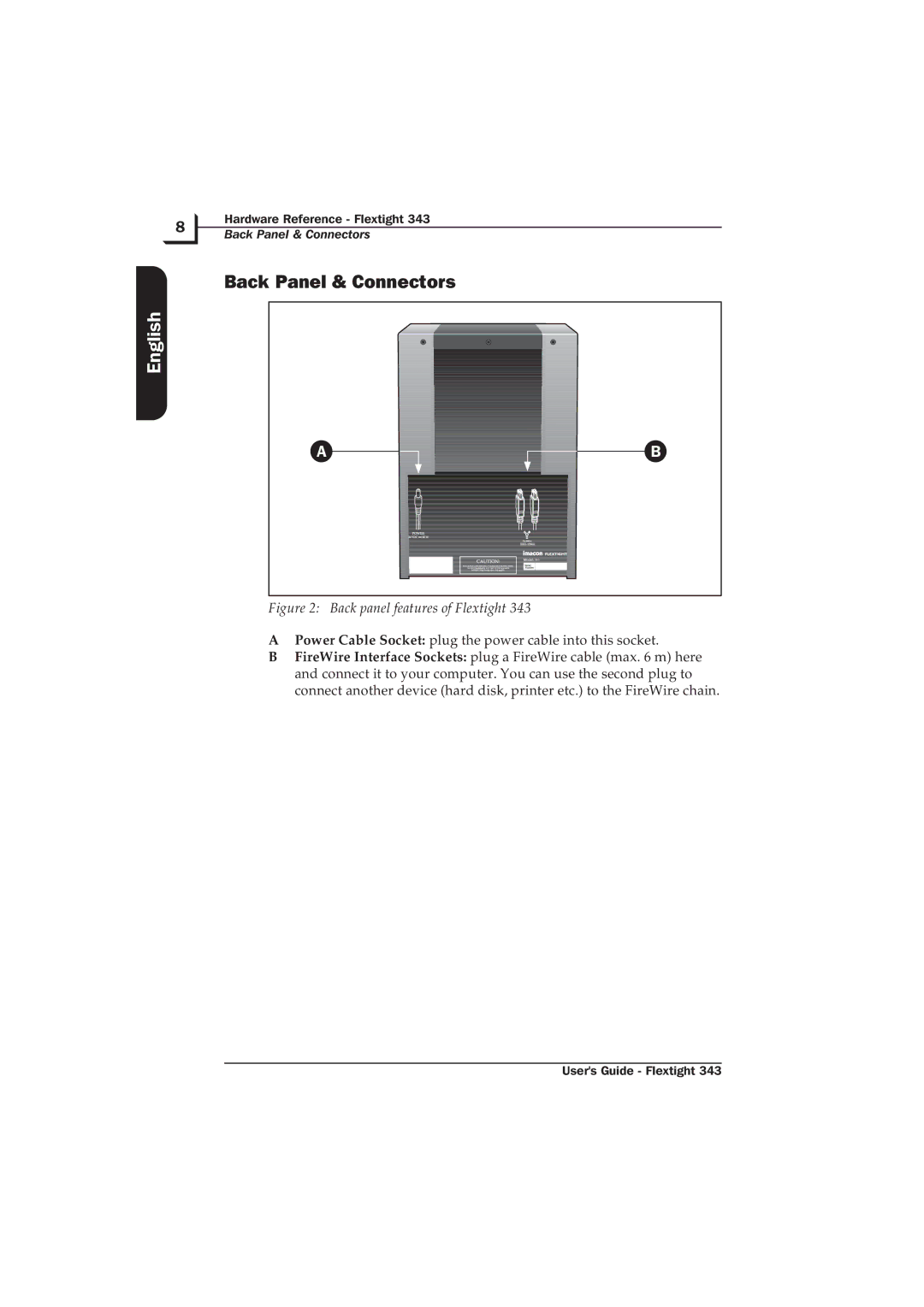 Hasselblad Flextight 343 manual Back Panel & Connectors, Back panel features of Flextight 