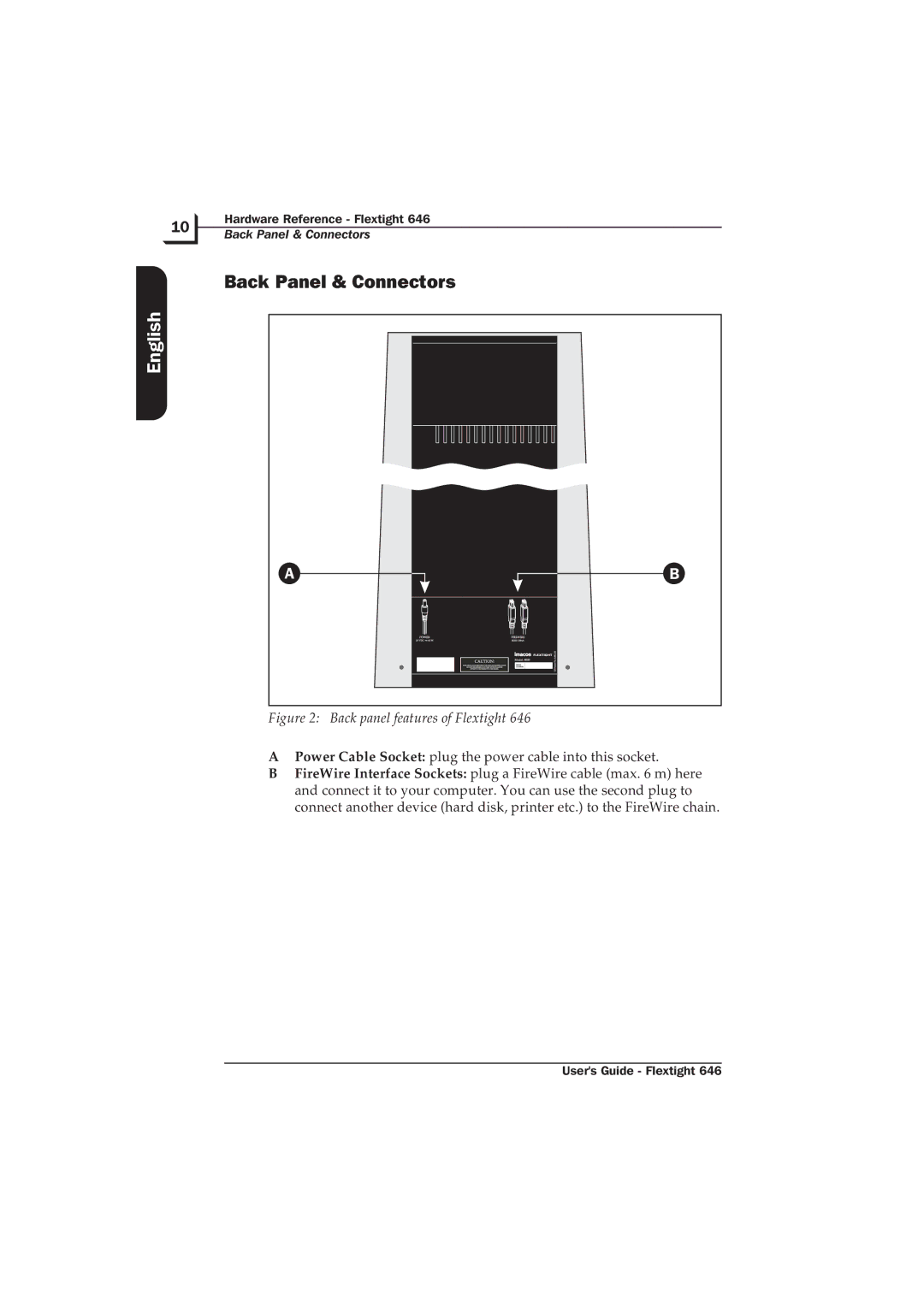 Hasselblad Flextight 646 manual Back Panel & Connectors, Back panel features of Flextight 