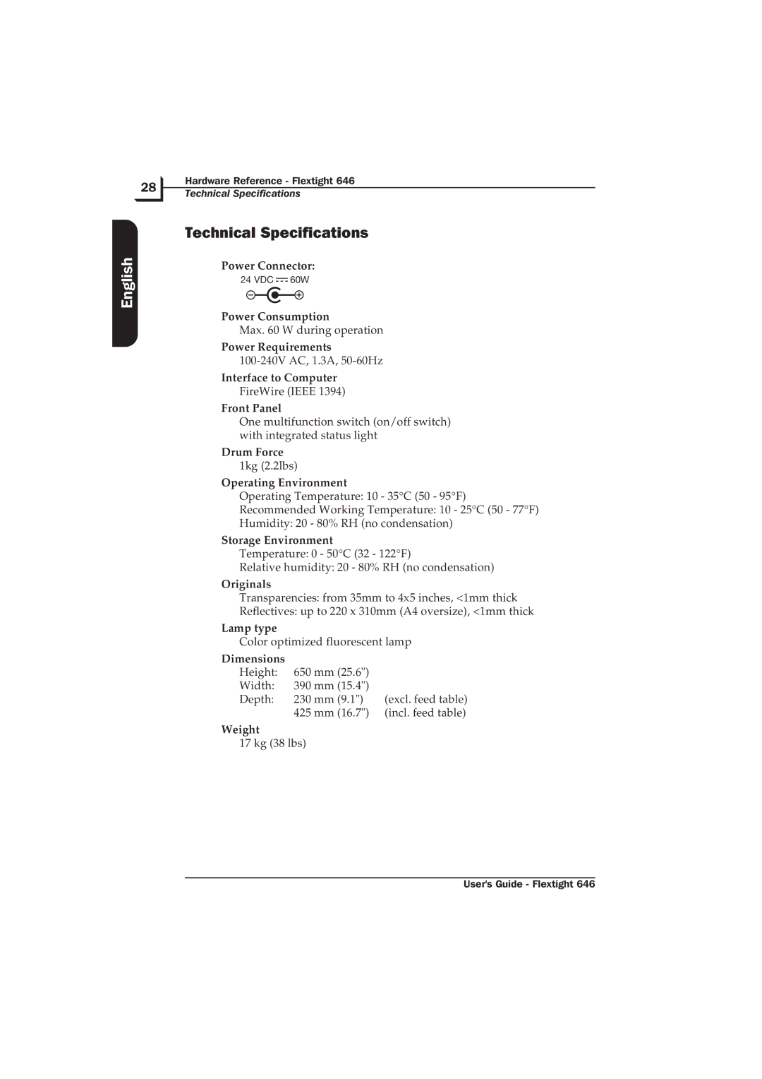 Hasselblad Flextight 646 manual Technical Specifications 