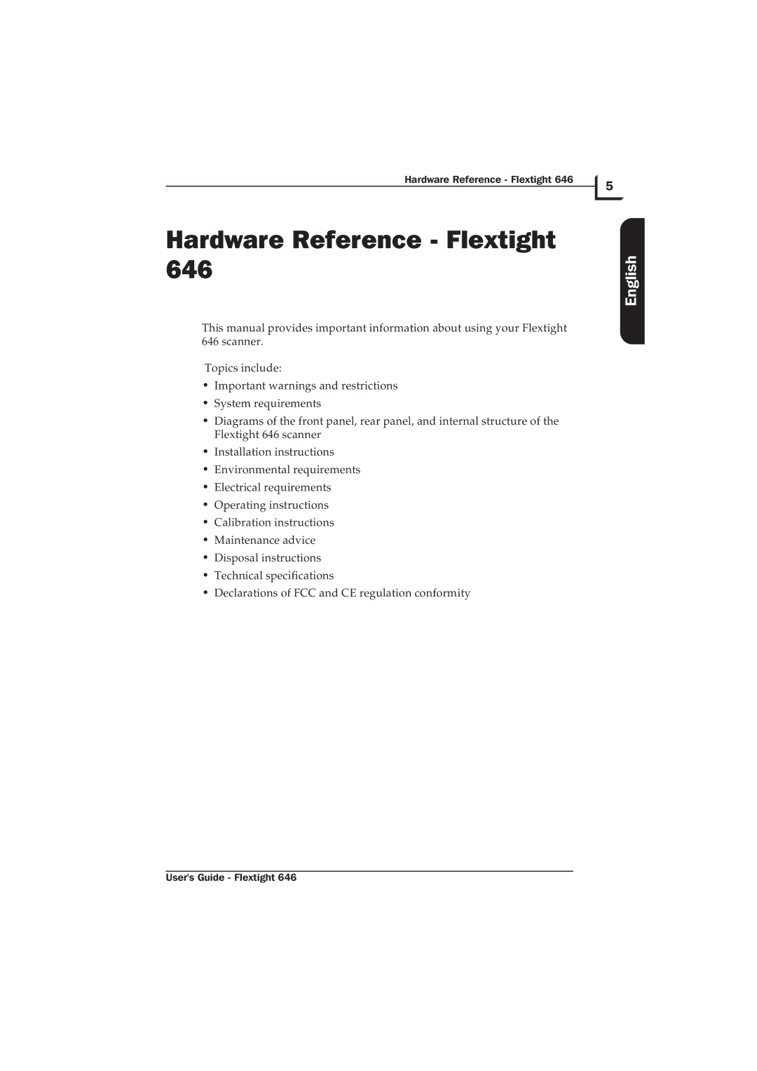 Hasselblad Flextight 646 manual Hardware Reference Flextight 