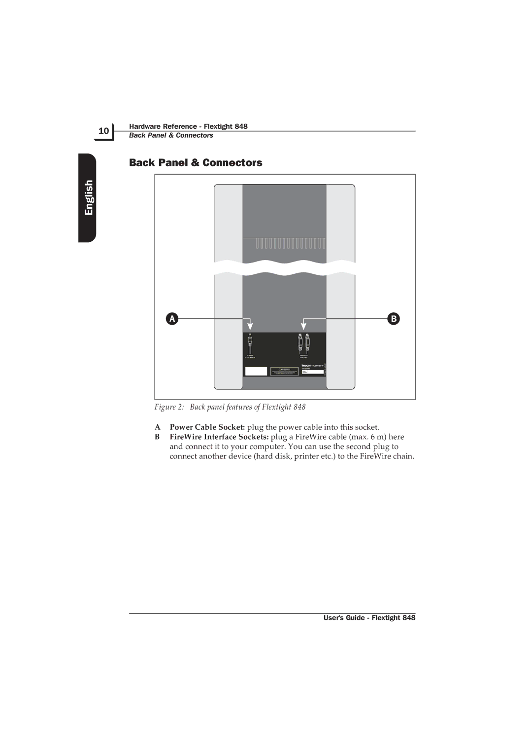 Hasselblad Flextight 848 manual Back Panel & Connectors, Back panel features of Flextight 