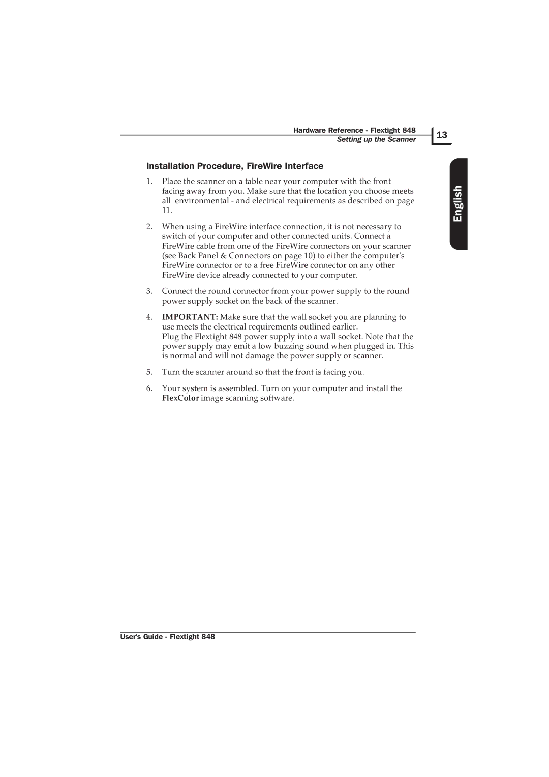 Hasselblad Flextight 848 manual Installation Procedure, FireWire Interface 