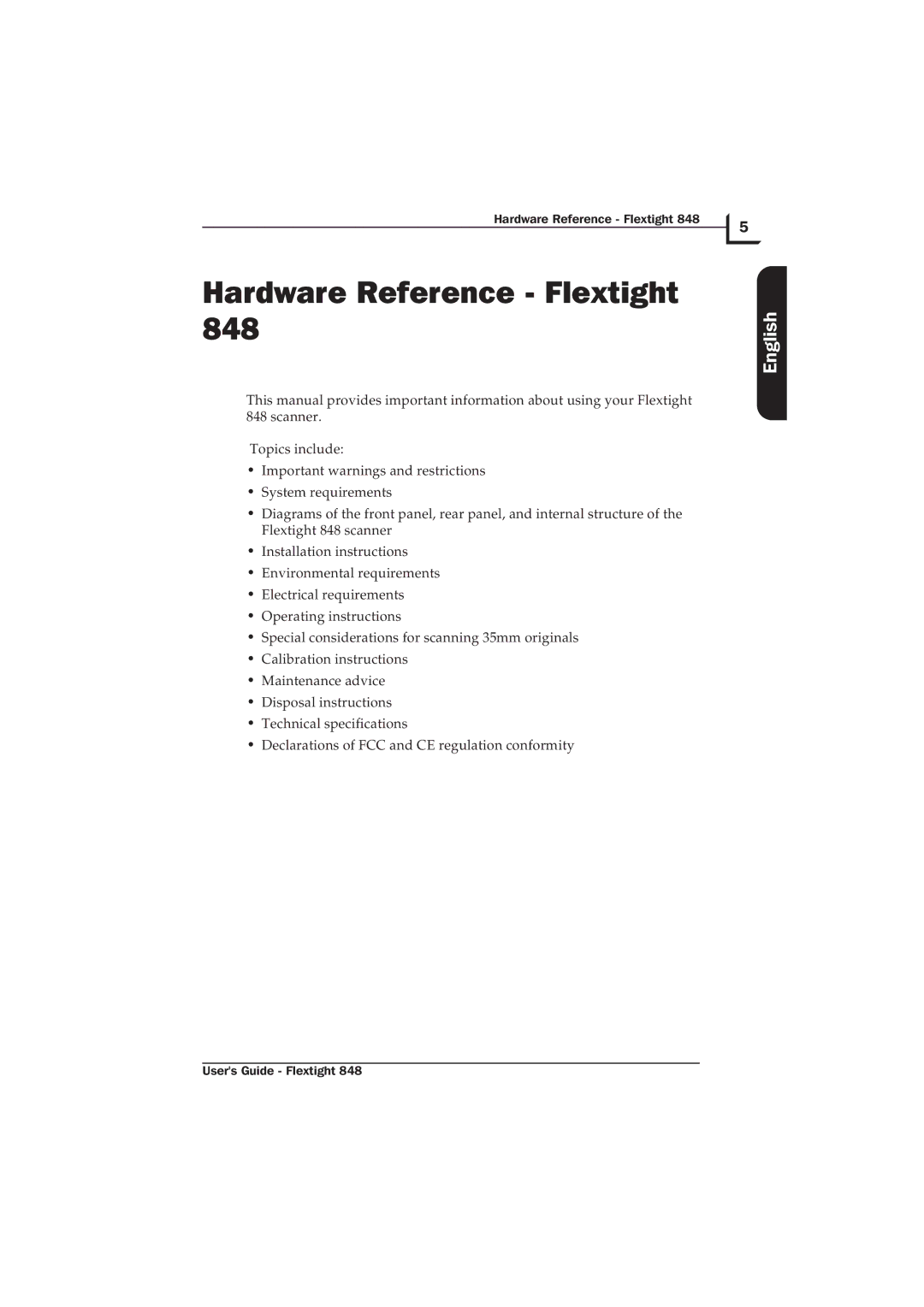 Hasselblad Flextight 848 manual Hardware Reference Flextight 