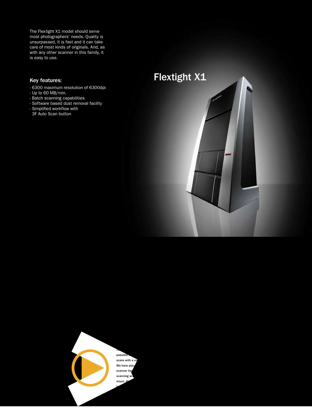 Hasselblad Flextight X1 manual Sharpness and resolution, Keeping it cool, maximum resolution of 6300dpi Up to 60 MB/min 