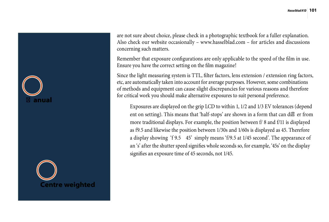 Hasselblad H1D user manual Centre weighted 