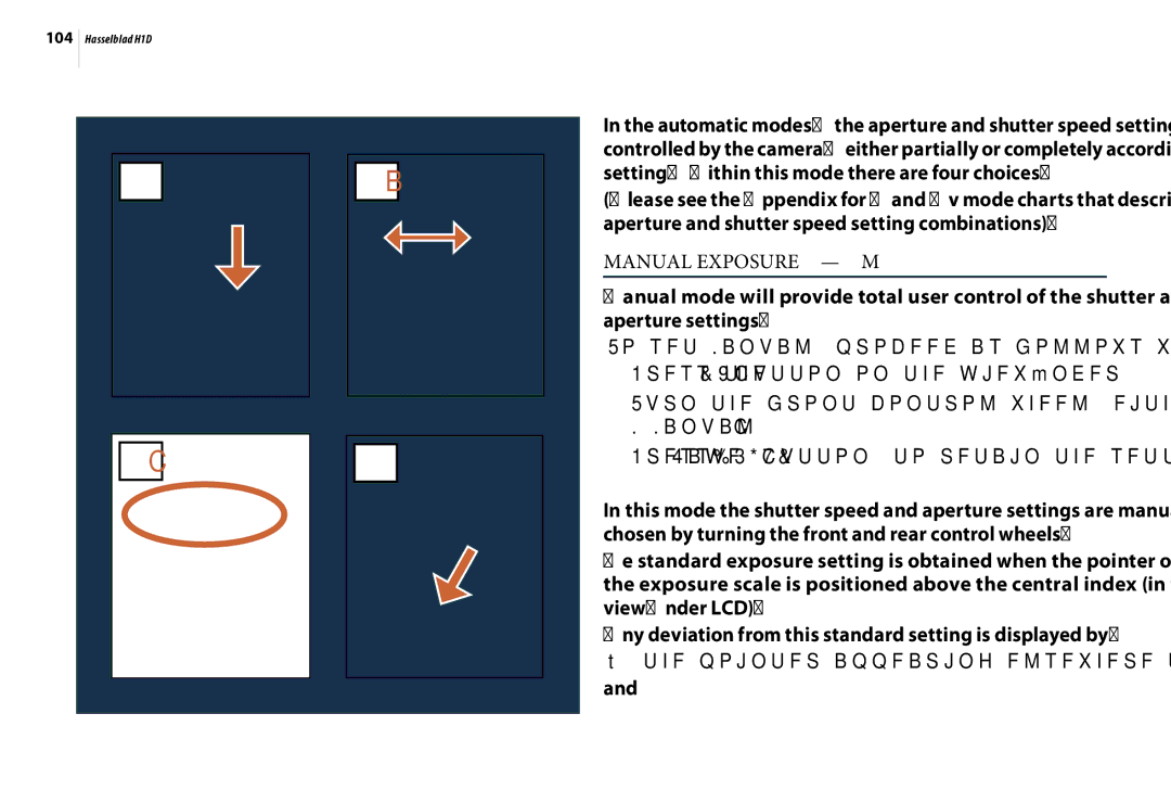 Hasselblad H1D user manual Manual Exposure M, Pointer appearing elsewhere than above the central index 