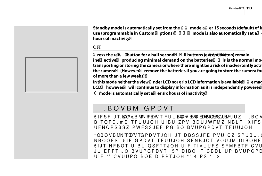 Hasselblad H1D user manual Manual focus, Off 