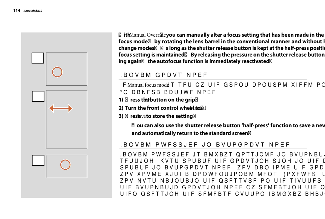 Hasselblad H1D user manual Manual focus mode, Manual override in autofocus mode 