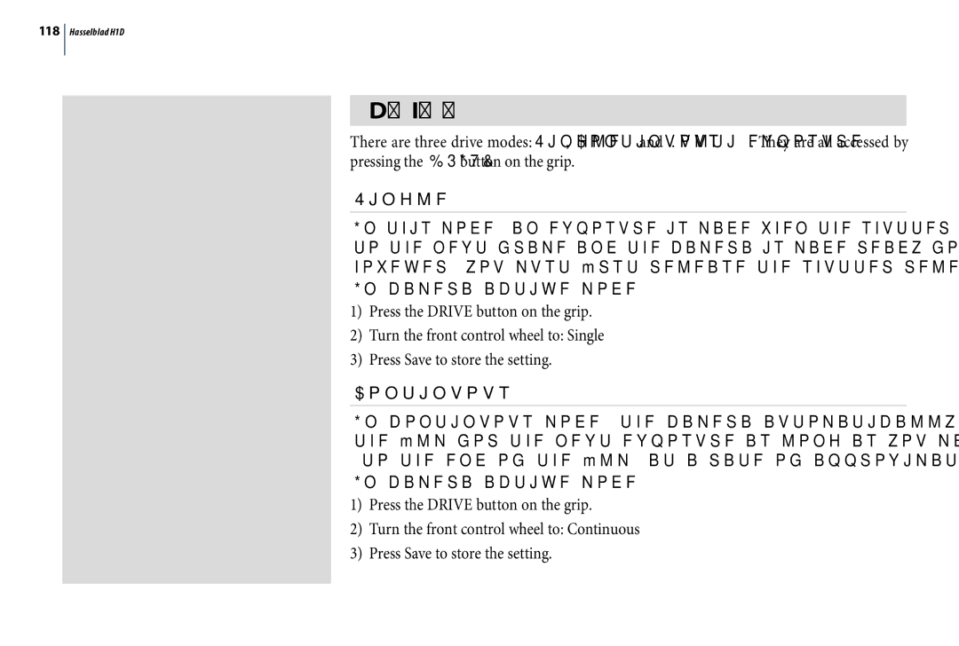 Hasselblad H1D user manual Drive, Single 