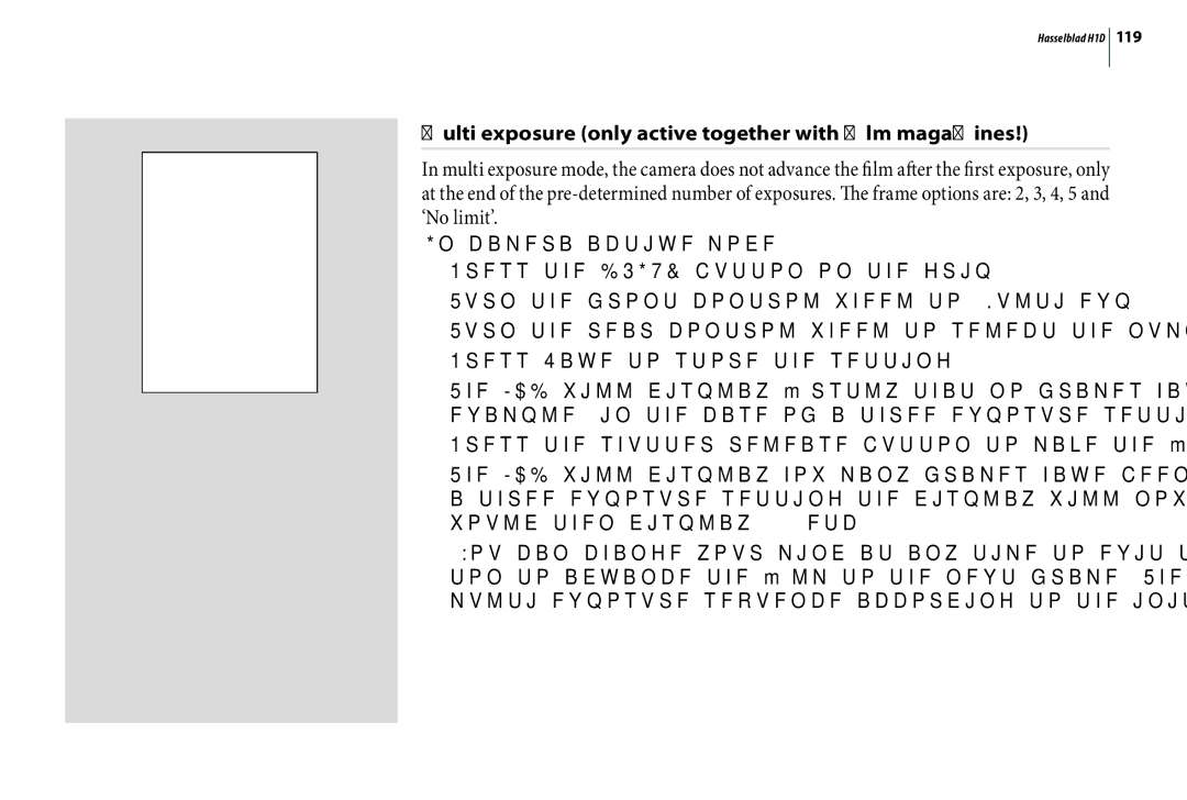 Hasselblad H1D user manual Multi exposure only active together with film magazines 